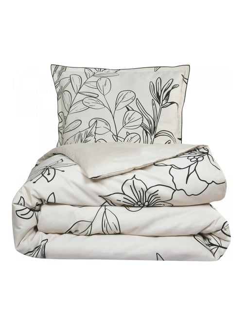 Juego de cama doble de satén de algodón con estampado vegetal - Kiabi Juego de cama doble de satén de algodón con estampado vegetal - Kiabi