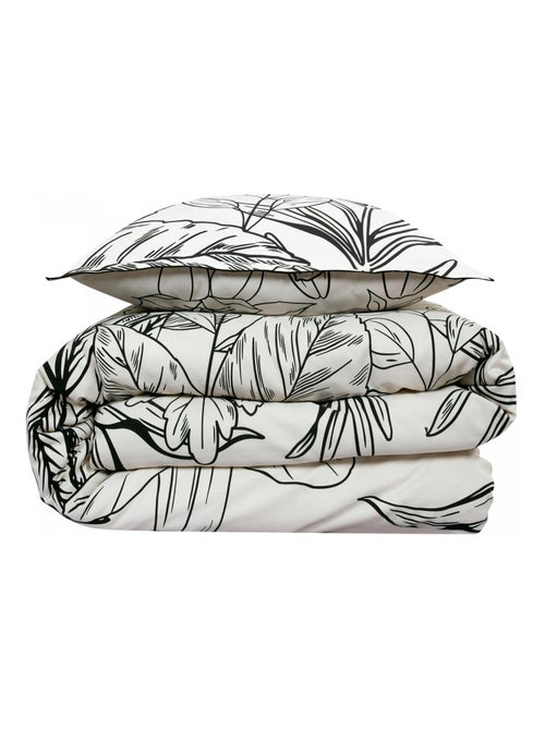 Juego de cama doble de satén de algodón con estampado vegetal - Kiabi Juego de cama doble de satén de algodón con estampado vegetal - Kiabi