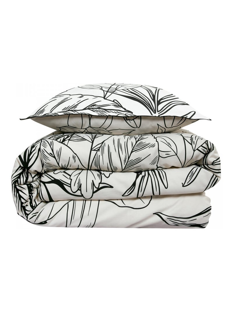 Juego de cama doble de satén de algodón con estampado vegetal Beige - Kiabi