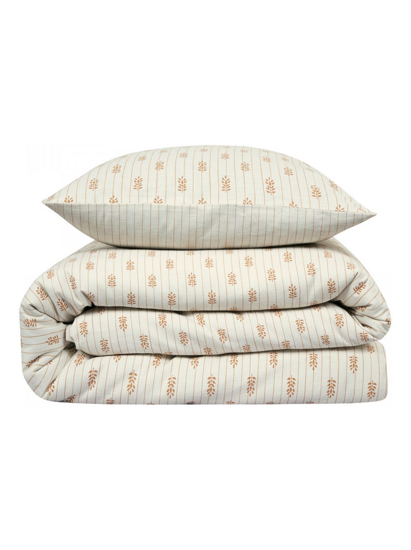 Juego de cama doble efecto lino con rayas verticales y floral estampado Crudo - Kiabi