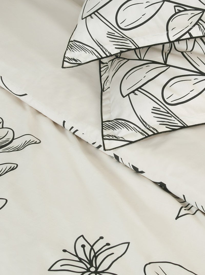 Juego de cama doble en satén de algodón con estampado vegetal Beige - Kiabi