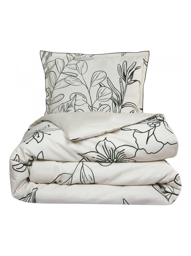 Juego de cama doble en satén de algodón con estampado vegetal Beige - Kiabi