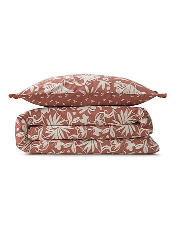 Juego de cama doble floral con flecos de algodón