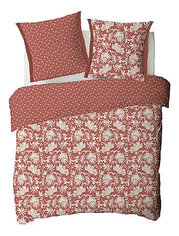 Juego de cama doble floral con flecos de algodón
