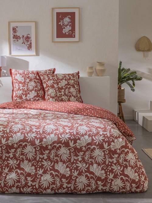 Juego de cama doble floral con flecos de algodón - Kiabi Juego de cama doble floral con flecos de algodón - Kiabi