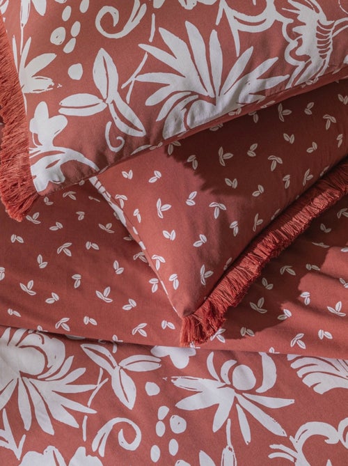 Juego de cama doble floral con flecos de algodón - Kiabi Juego de cama doble floral con flecos de algodón - Kiabi