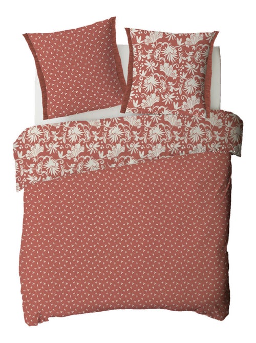 Juego de cama doble floral con flecos de algodón - Kiabi Juego de cama doble floral con flecos de algodón - Kiabi