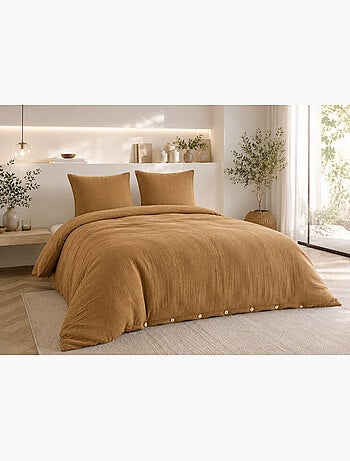 Juego de cama doble gasa de algodón gaïa + 2 fundas de almohada 60x60 cm