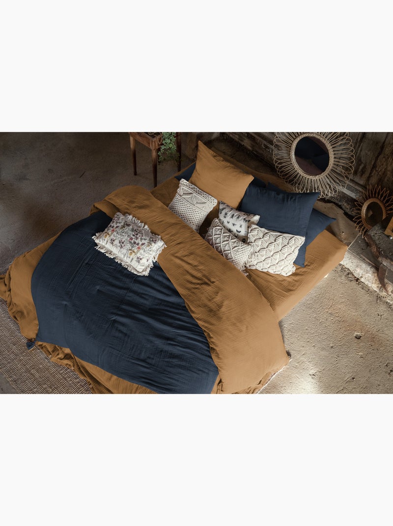 Juego de cama doble gasa de algodón gaïa + 2 fundas de almohada 60x60 cm Camel - Kiabi