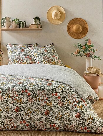 Juego de cama doble reversible con estampado floral y lunares