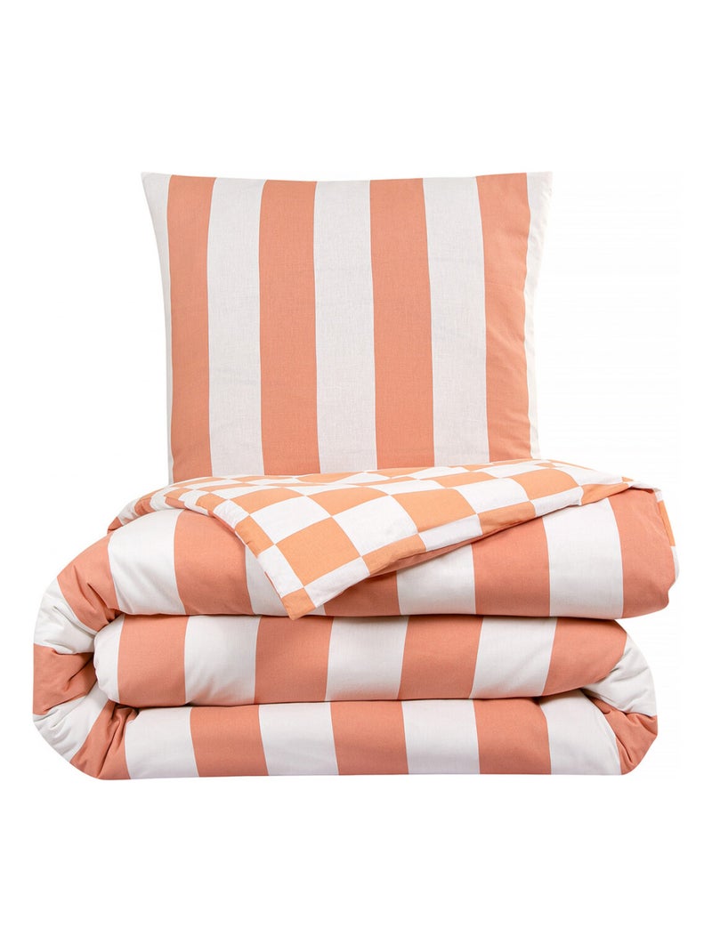 Juego de cama doble reversible SQUARE algodón damero rayas 240 x 220 cm Future Home Rojo ladrillo - Kiabi