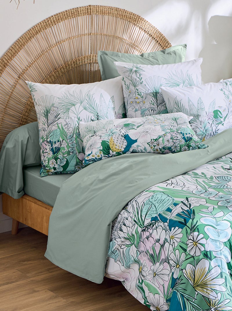Juego de cama en percal de algodón con follaje exótico funda + funda de almohada Verde - Kiabi