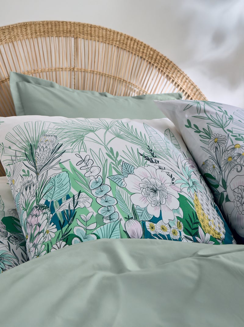Juego de cama en percal de algodón con follaje exótico funda + fundas de almohada Verde - Kiabi