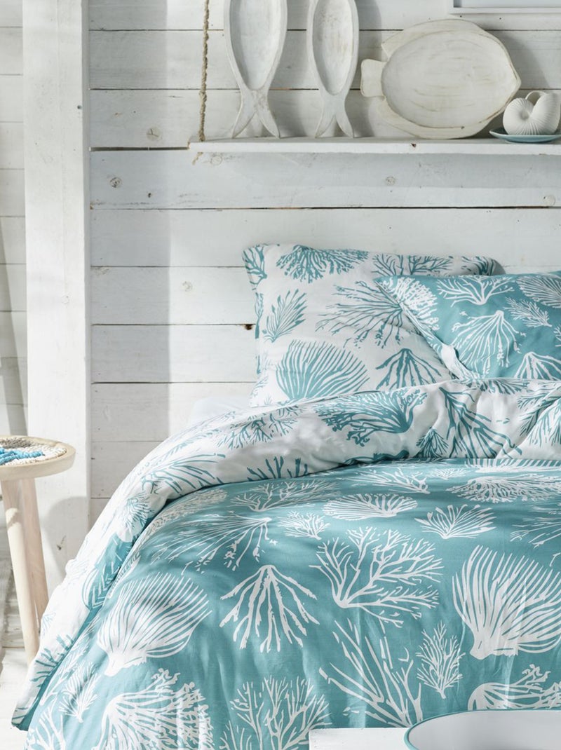 Juego de cama estampado coral - Doble AZUL - Kiabi