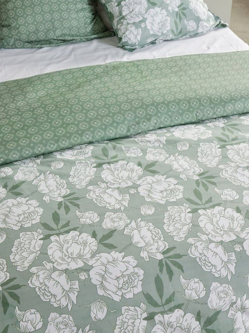 Juego de cama estampado de flores reversible - 2 personas Verde - Kiabi
