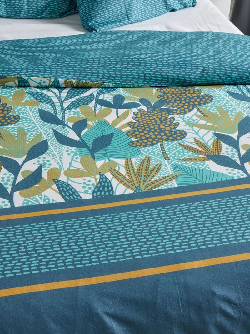 Juego de cama estampado hojas reversible - 2 personas Azul - Kiabi