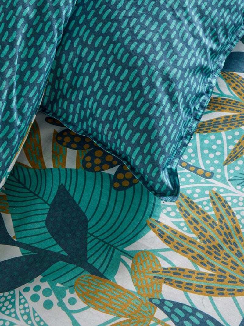 Juego de cama estampado hojas reversible - 2 personas Azul - Kiabi