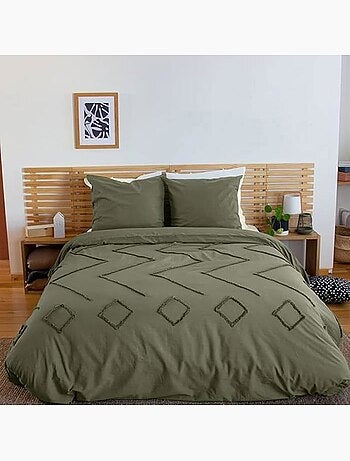Juego de cama geométrico de algodón empenachado