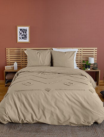 Juego de cama geométrico de algodón lavado con mechón