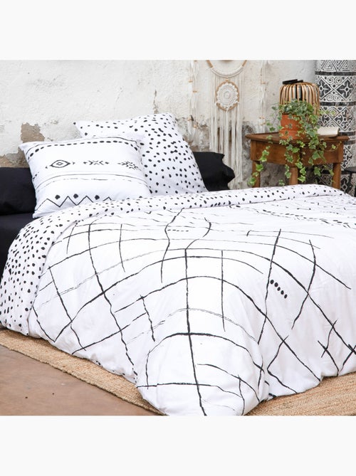 Juego de cama ikat – + 2 fundas de almohada de algodón 57 hilos - Kiabi Juego de cama ikat – + 2 fundas de almohada de algodón 57 hilos - Kiabi