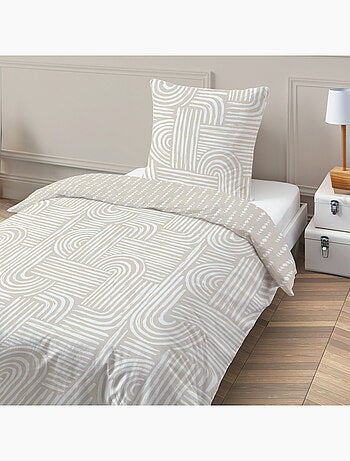 Juego de cama individual de algodón estampado beige 140 x 200 cm