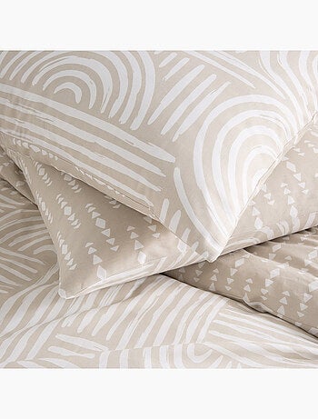 Juego de cama individual de algodón estampado beige 140 x 200 cm