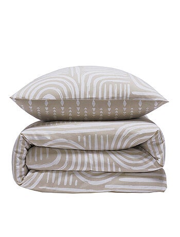 Juego de cama individual de algodón estampado beige 140 x 200 cm