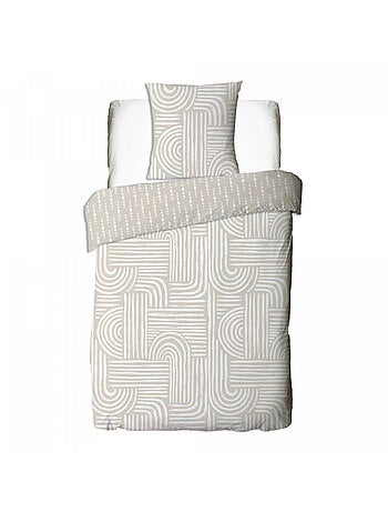 Juego de cama individual de algodón estampado beige 140 x 200 cm