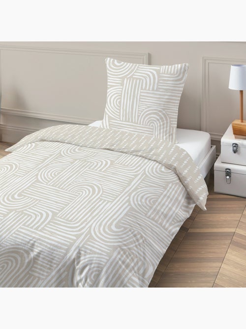 Juego de cama individual de algodón estampado beige 140 x 200 cm - Kiabi
