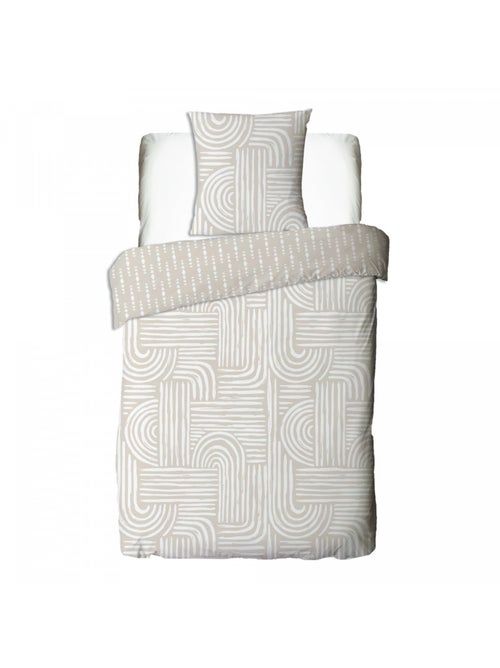 Juego de cama individual de algodón estampado beige 140 x 200 cm - Kiabi