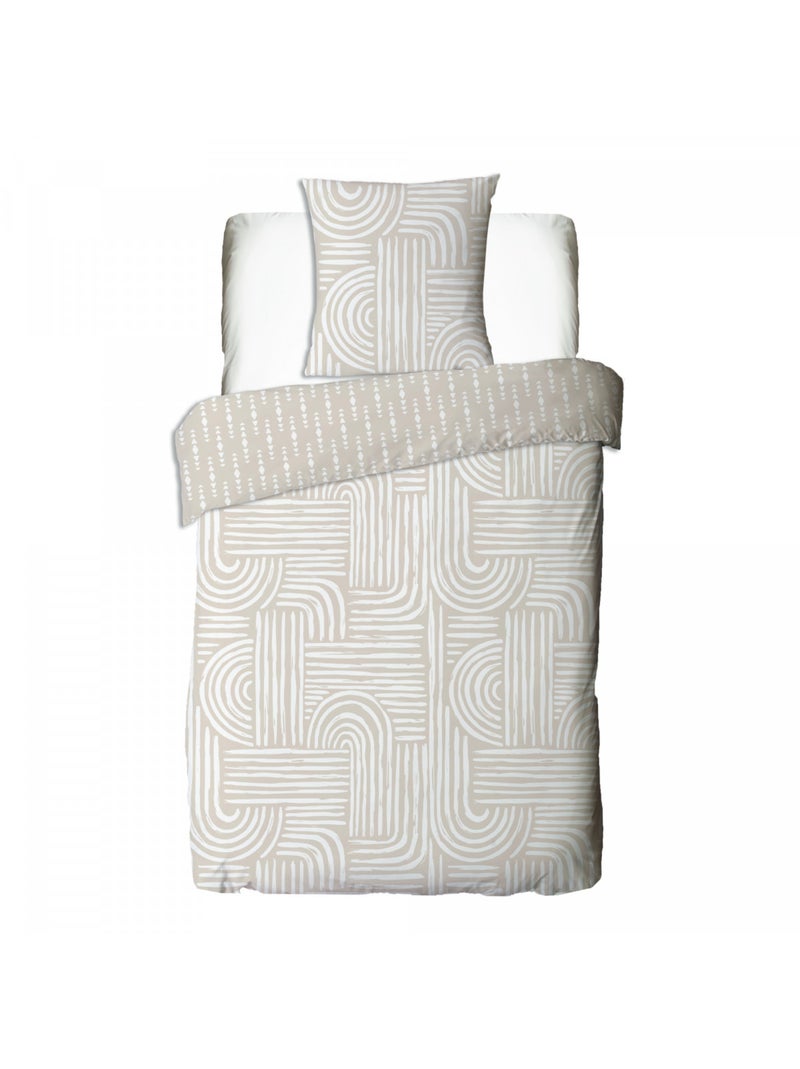 Juego de cama individual de algodón estampado beige 140 x 200 cm Beige - Kiabi