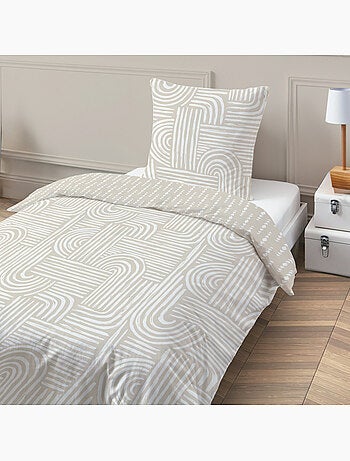 Juego de cama individual de algodón estampado beige 140 x 200 cm