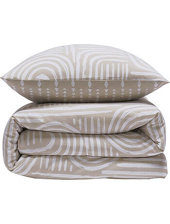 Juego de cama individual de algodón estampado beige 140 x 200 cm