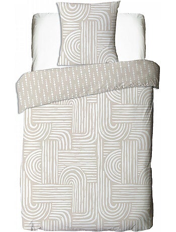 Juego de cama individual de algodón estampado beige 140 x 200 cm