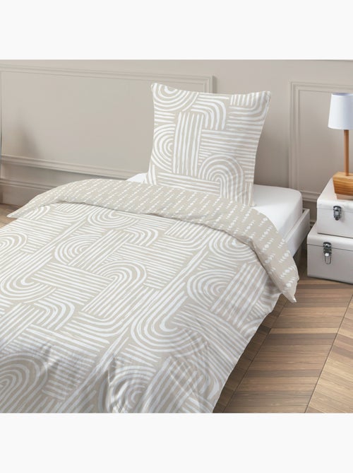Juego de cama individual de algodón estampado beige 140 x 200 cm - Kiabi Juego de cama individual de algodón estampado beige 140 x 200 cm - Kiabi