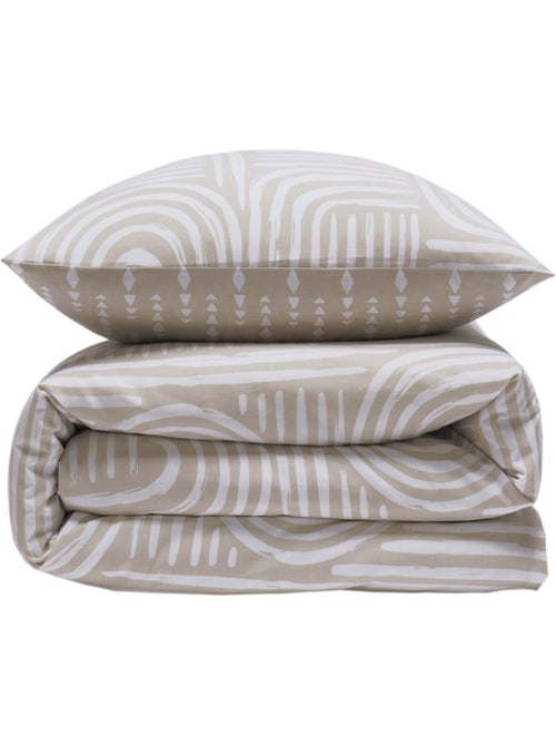 Juego de cama individual de algodón estampado beige 140 x 200 cm - Kiabi Juego de cama individual de algodón estampado beige 140 x 200 cm - Kiabi