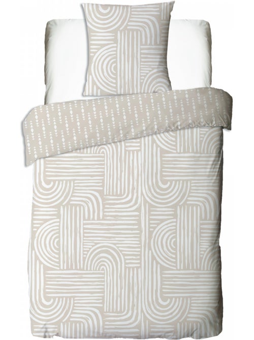 Juego de cama individual de algodón estampado beige 140 x 200 cm - Kiabi Juego de cama individual de algodón estampado beige 140 x 200 cm - Kiabi