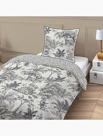 Juego de cama individual de algodón estampado blanco 140 x 200 cm