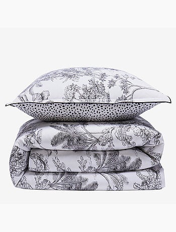 Juego de cama individual de algodón estampado blanco 140 x 200 cm