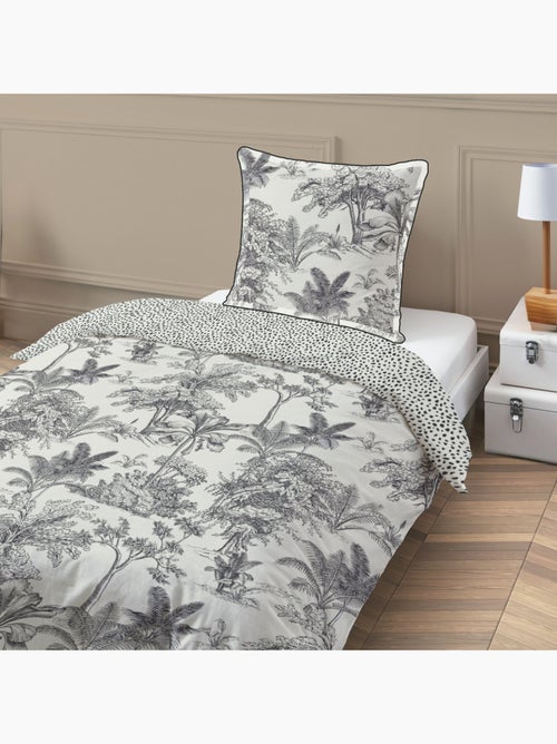 Juego de cama individual de algodón estampado blanco 140 x 200 cm - Kiabi