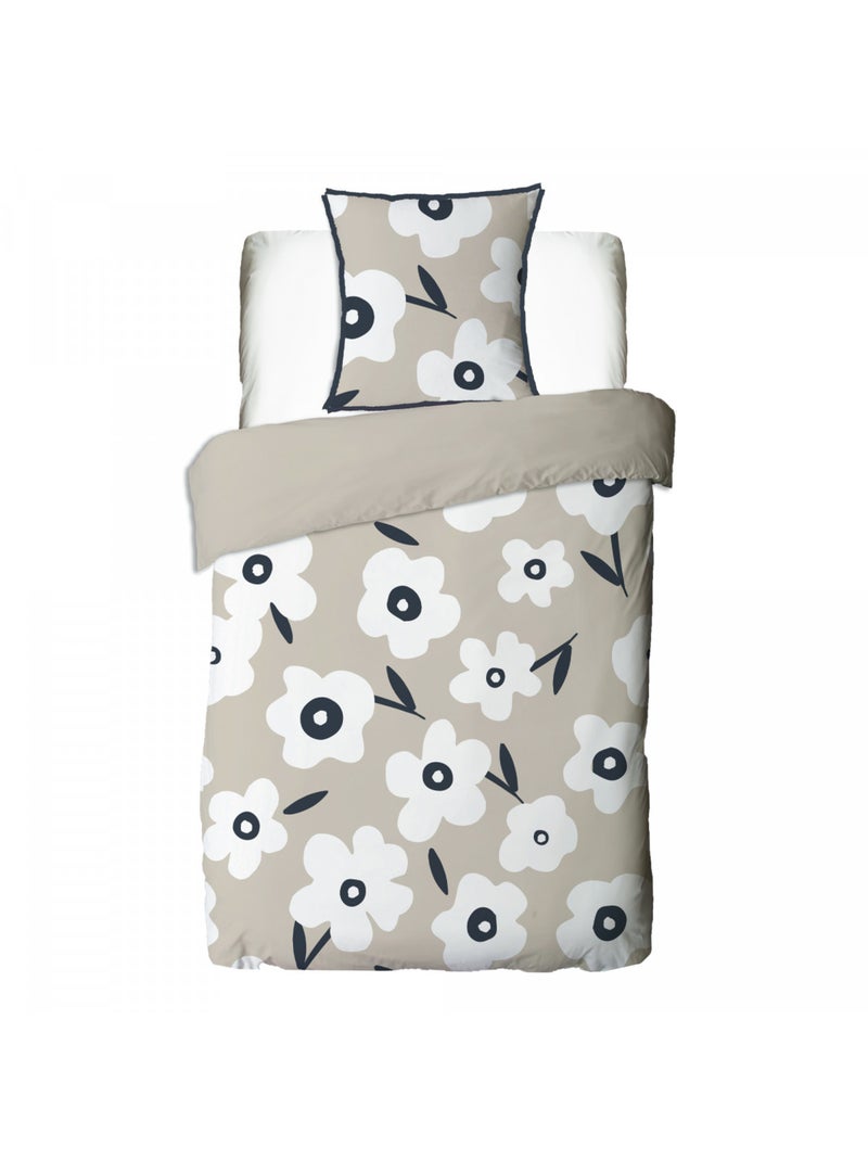 Juego de cama individual de algodón estampado con flores Beige - Kiabi