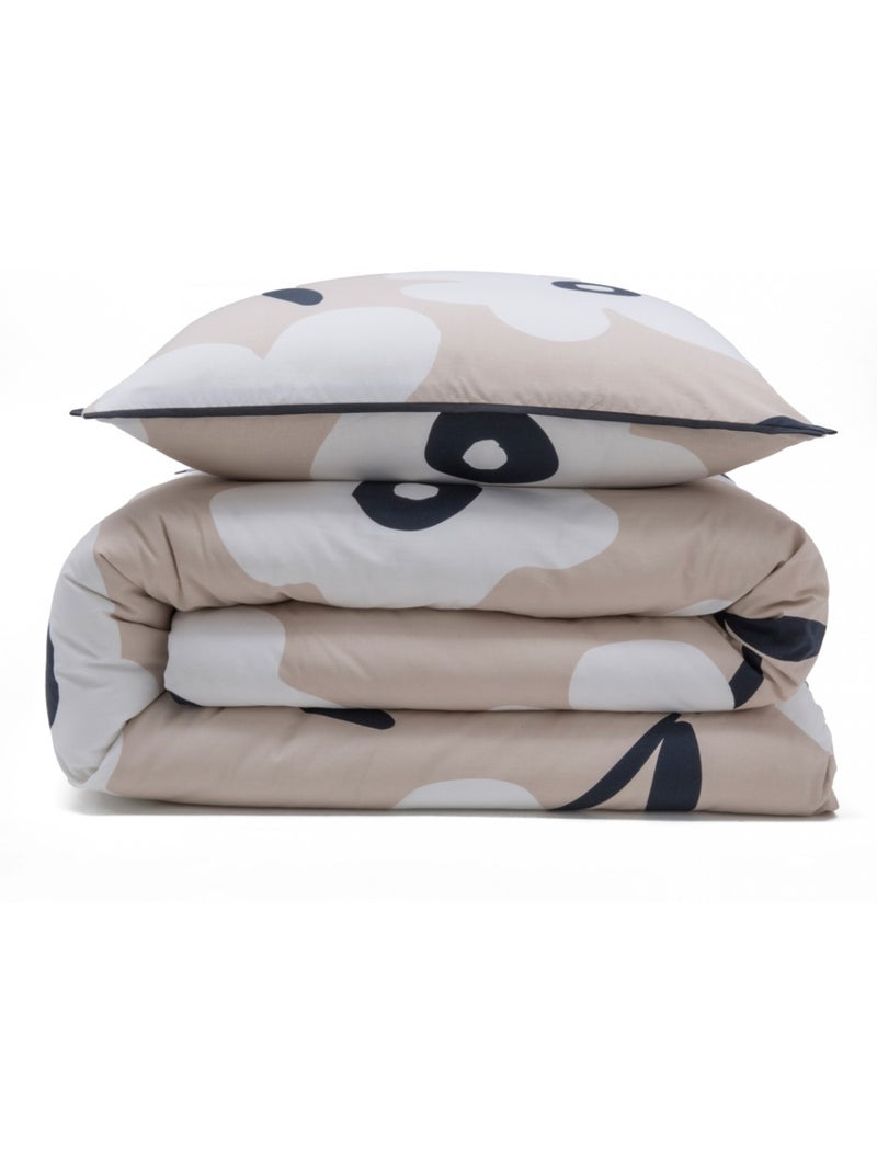 Juego de cama individual de algodón estampado con flores Beige/Blanco - Kiabi