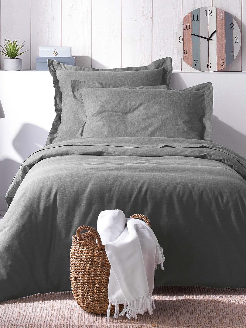 Juego de cama individual o doble de efecto chambray gris - Kiabi