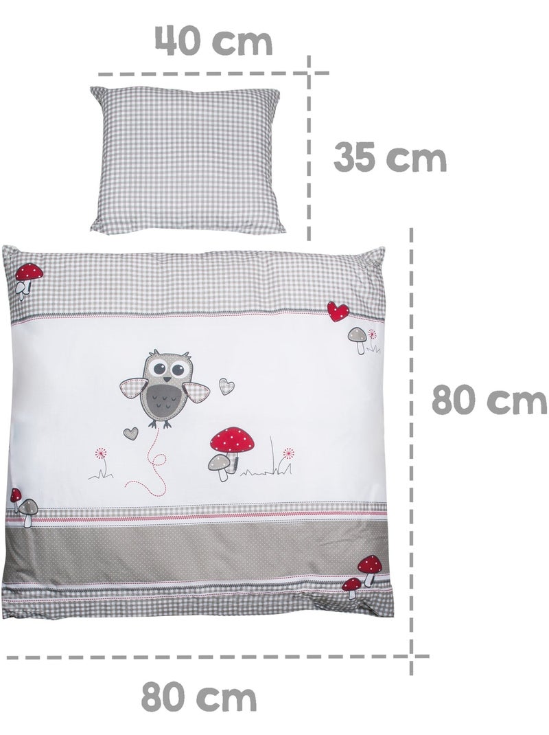 Juego de cama infantil - Funda nórdica + funda de almohada en algodón 'Roba adam & eule' Gris rojo blanco - Kiabi
