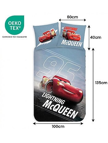 Juego de cama infantil Cars con Lightning McQueen fosforescente reversible – 100% algodón