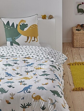 Juego de cama infantil de algodón con estampado de dinosaurios