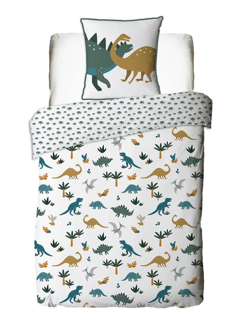 Juego de cama infantil de algodón con estampado de dinosaurios Blanco - Kiabi