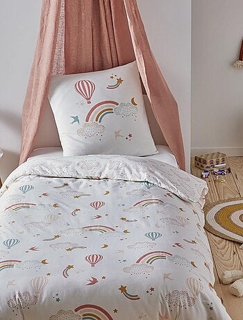Juego de cama infantil de algodón estampado con arcoíris