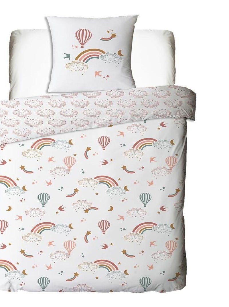 Juego de cama infantil de algodón estampado con arcoíris Blanco - Kiabi