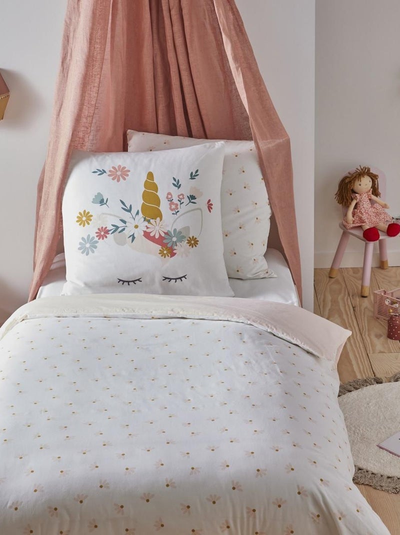 Juego de cama infantil de algodón estampado con unicornios rosas Rosa - Kiabi